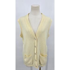 Vintage Classic Preppy Academia Coastal Prep Butter Cream Button-Up Sweater Vest